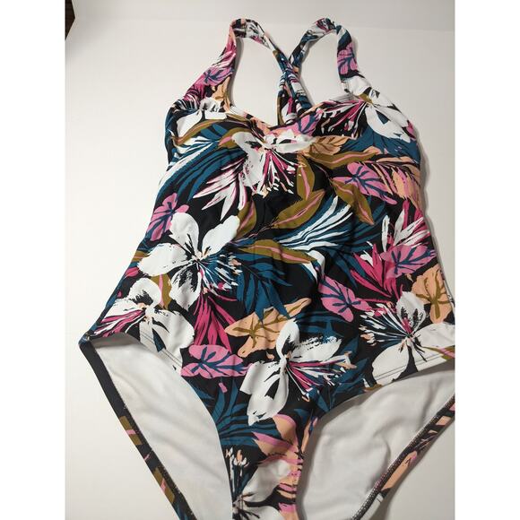 Kona Sol One Piece Swimsuit Tropical Twist Back Medium 8-10 Floral Plants - Picture 3 of 11